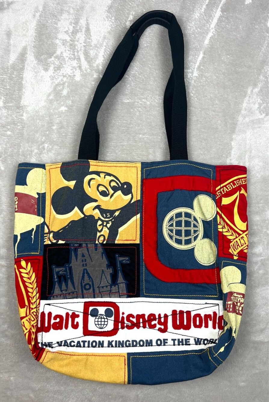 Retro Walt Disney World Large Tote Bag Patchwork Mickey Mouse Theme Park